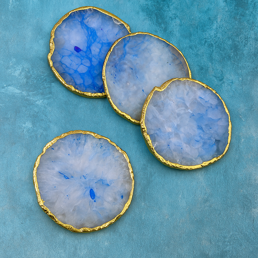 Blue Agate Natural Round Shape Coasters