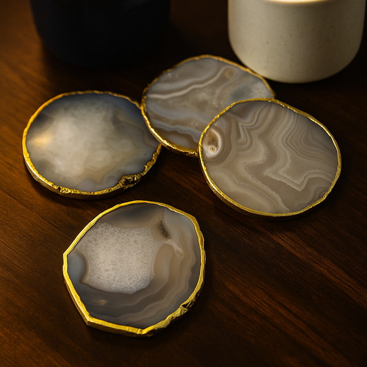 Grey Agate Natural Round Shape Coasters