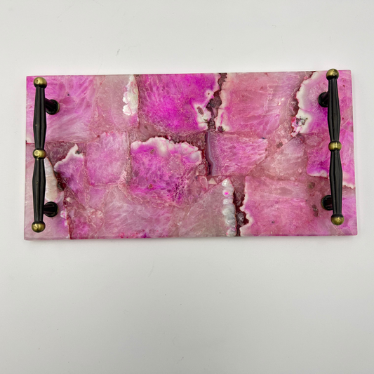 Pink Agate Tray with handle