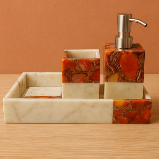 Red agate with marble Bath Set