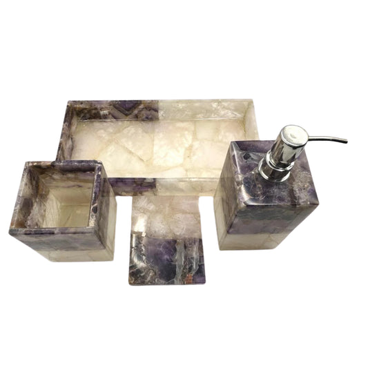 Amethyst stone with White Quartz Stone Bath Set