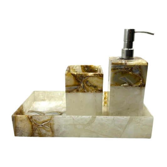 Yellow agate with White Quartz Stone Bath Set