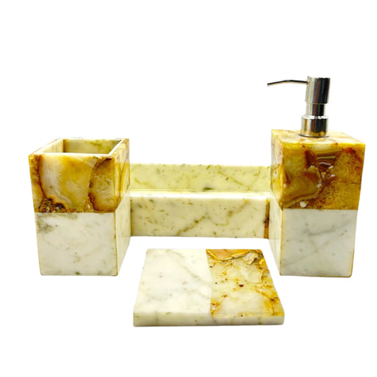 Yellow Agate with White Marble Stone Bath Set