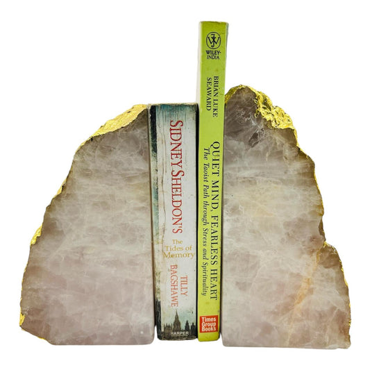 Rose Quartz Natural Shape Bookends with Golden Leafing