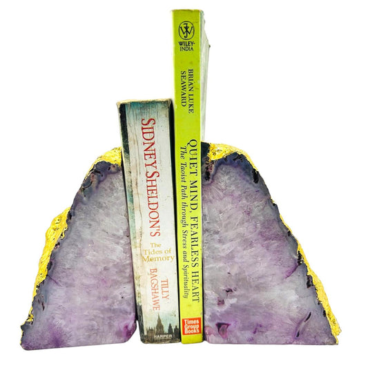 Pink Agate Natural Shape Bookends with Golden Leafing