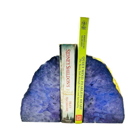 Purple Agate Natural Shape Bookends with Golden Leafing