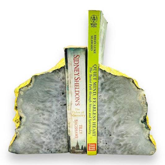 White Agate Natural Shape with Golden Leafing