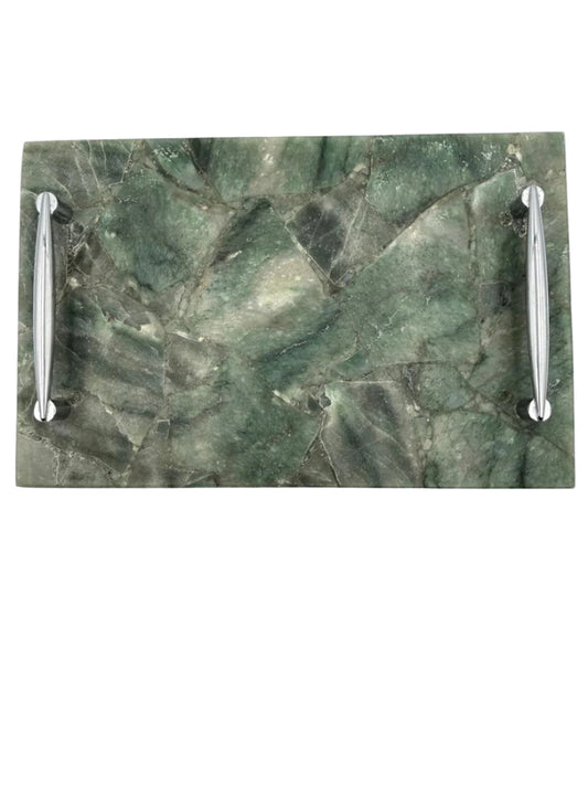 Green Aventurine Tray with Metal Handle