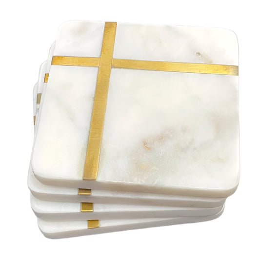 Marble Square Coaster with Golden Line