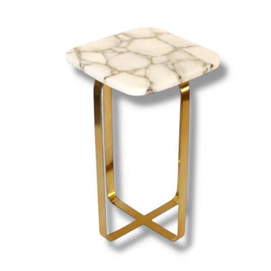 White Quartz Golden Shimmer With  Golden Base Table