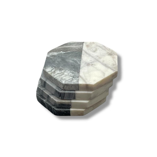 Wonder White & Green Marble Round Coasters S/4