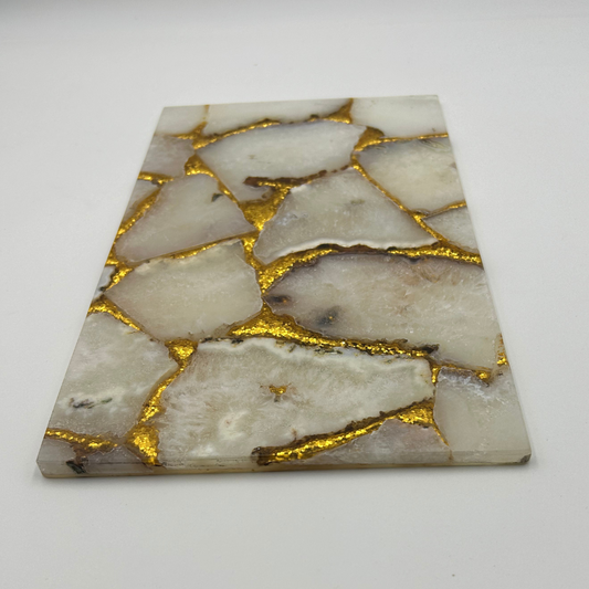 White Agate with Golden Glitter Tray