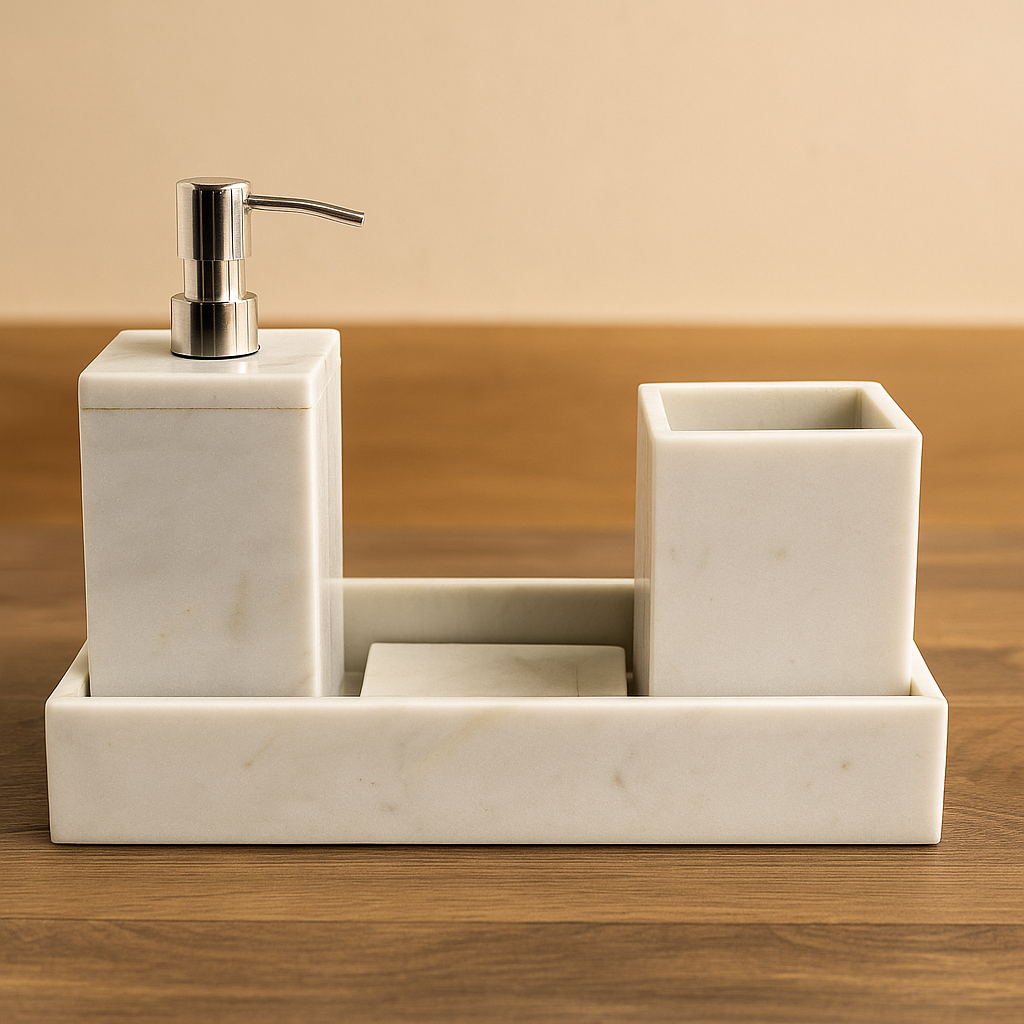 White Marble Bath Set