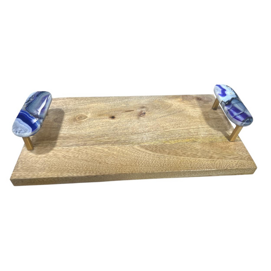 Wooken Tray with agate stone handle