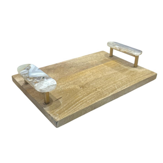 Wooken Tray with agate stone handle 2