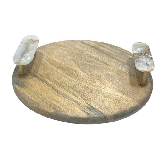 Wooken Tray with agate stone handle 4