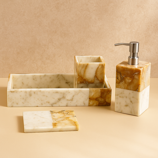 Yellow Agate With Marble Bath Set