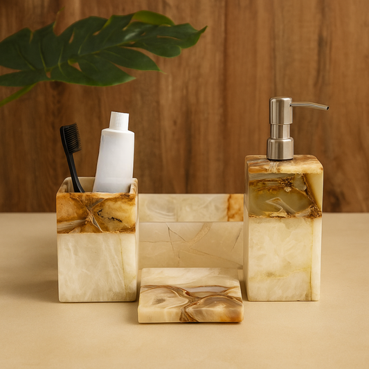 Yellow agate with white quartz Bath Set