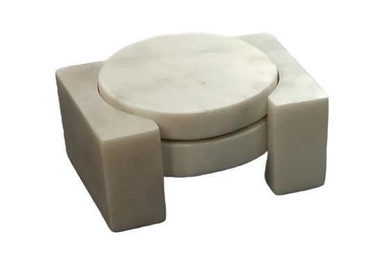 Banswara White Marble Coasters with Stand