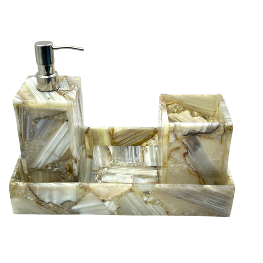 Grey Banded Natural Stone Bath Set