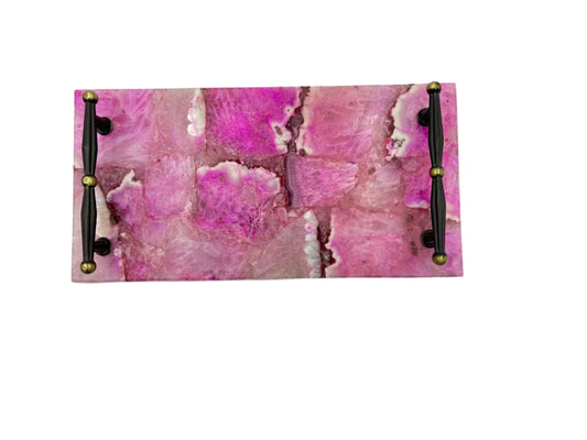 Pink Agate Tray with Handle