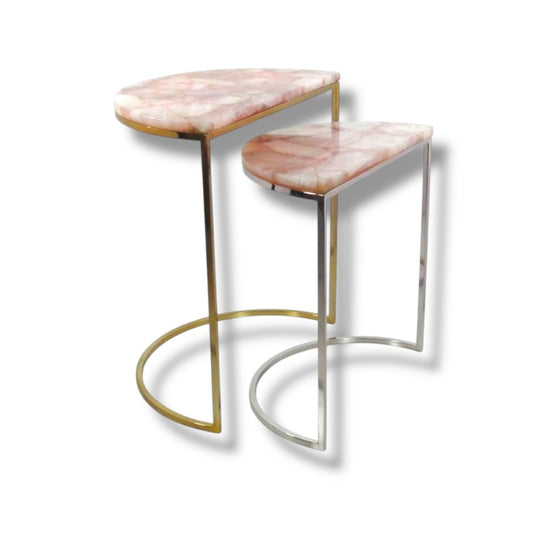 Rose Quartz D Shape Nesting Table